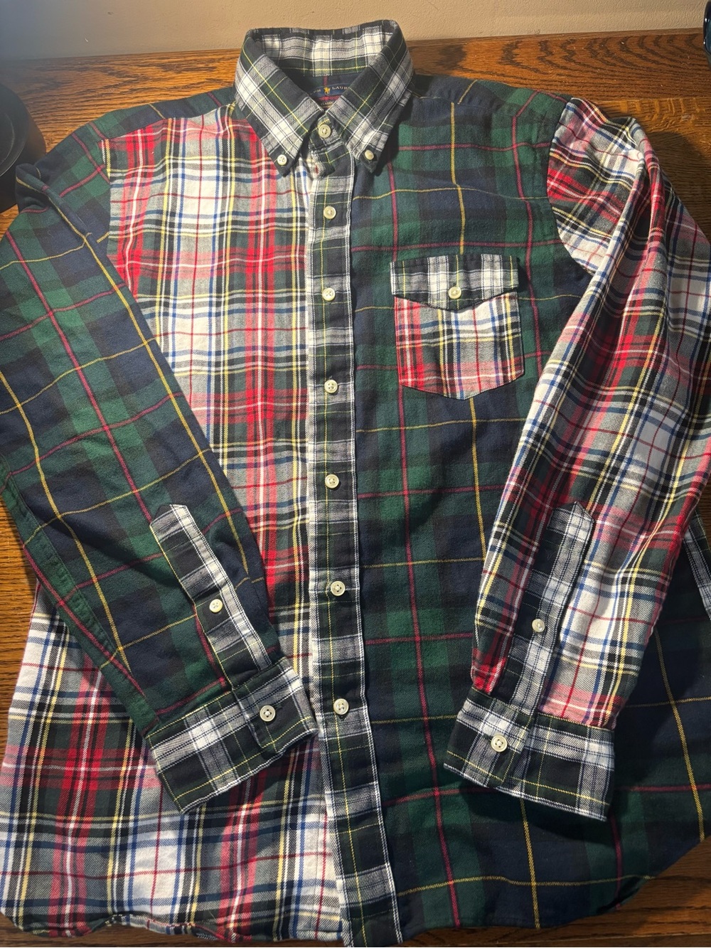Ralph Lauren Multi-Color Plaid Button-Down flannel Shirt (Green, Red, White)